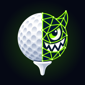 Mesh Wild app icon: a golf ball on a tee, half of it a grinning green-mesh monster